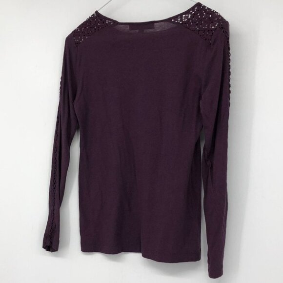 Loft purple long sleeve illusion lace neckline cutout crochet sleeve t-shirt XS - Picture 3 of 13